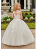 Cap Sleeves Ivory Lace Tulle Keyhole Back Fabulous Flower Girl Dress